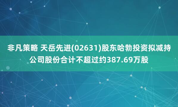 非凡策略 天岳先进(02631)股东哈勃投资拟减持公司股份合计不超过约387.69万股