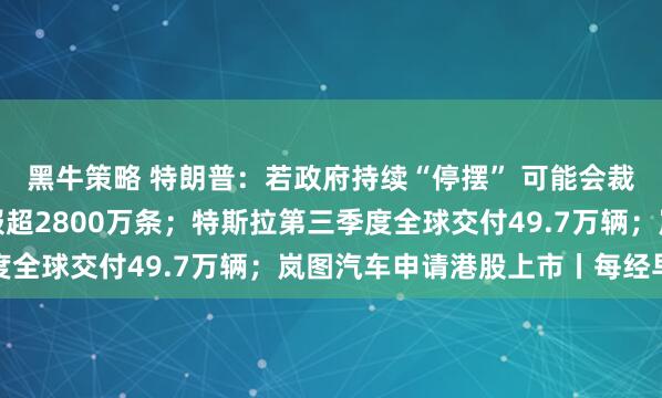 黑牛策略 特朗普：若政府持续“停摆” 可能会裁员；全国育儿补贴申报超2800万条；特斯拉第三季度全球交付49.7万辆；岚图汽车申请港股上市丨每经早参